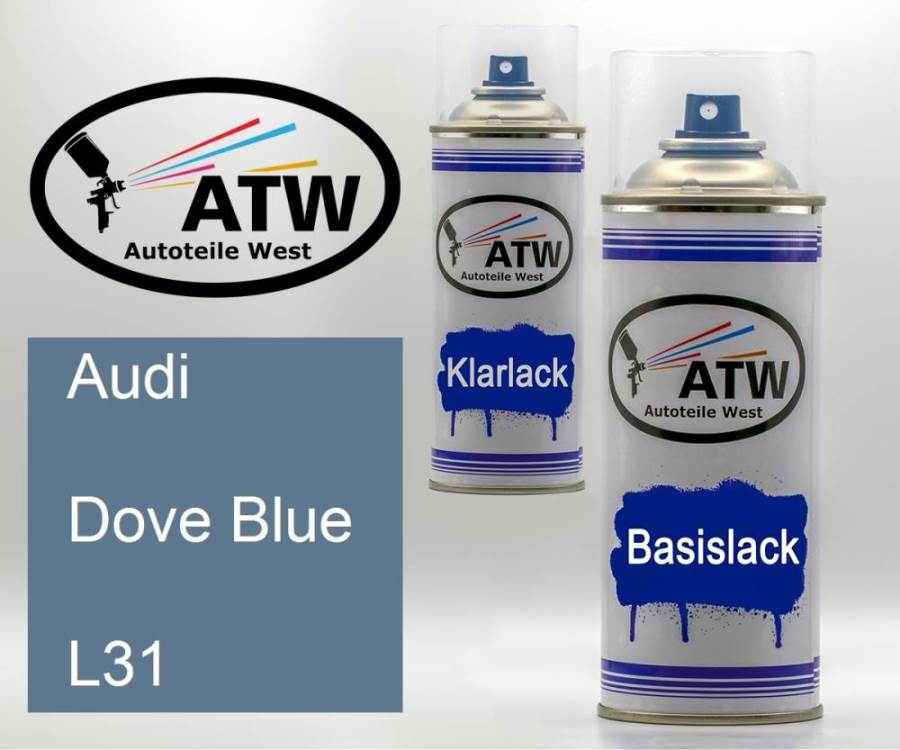 Audi, Dove Blue, L31: 400ml Sprühdose + 400ml Klarlack - Set, von ATW Autoteile West.